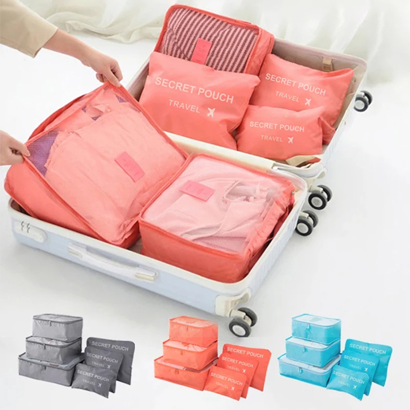 Travel Ziplock Bags - 6 ピース/セット ピンク/ブルー/グレー トラベル収納バッグ 大容量 防水