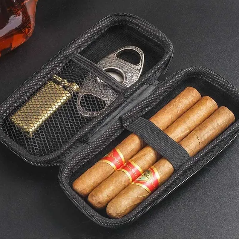 Travel Accessories Box - 携帯シガーケース EVA 軽量トラベル収納バッグ ポーチ シガーライター カッター