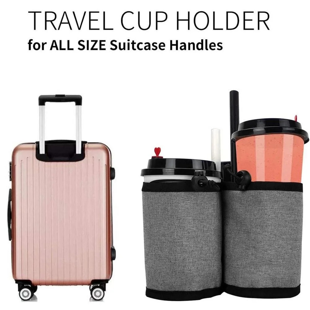 It Travel Accessories - 新しい荷物用ハンドル付きウォーターボトルホルダーバッグ、デュアルカップ収納ポーチ、調節可能な巾着式ドリンクキャリア、旅行用スーツケースに最適
