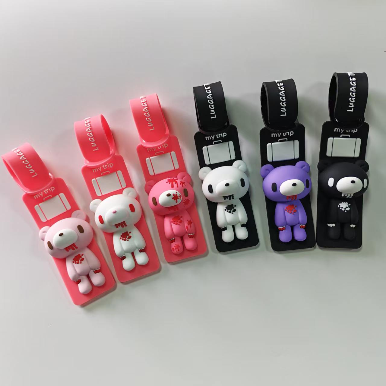 Travel Accessories Luggage Straps - かわいい漫画のクマのシリコン製荷物タグ、紛失防止スーツケース識別子、調節可能なストラップ付き旅行用バックパック名札アクセサリー