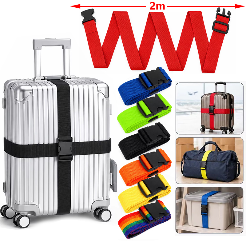 Travel Accessories Luggage Straps - 2m調整可能な荷物ストラップ、クロスベルト、旅行用スーツケース用ナイロンロックバックルストラップ、荷物ベルト、キャンプバッグアクセサリー