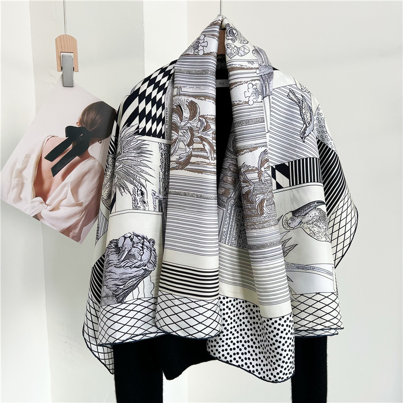 Travel Accessories For Women - 大きなシルクスカーフブランドデザイナー手巻きエッジショール女性バンダナアクセサリーベルトヘアネックスカーフヘッドスカーフ