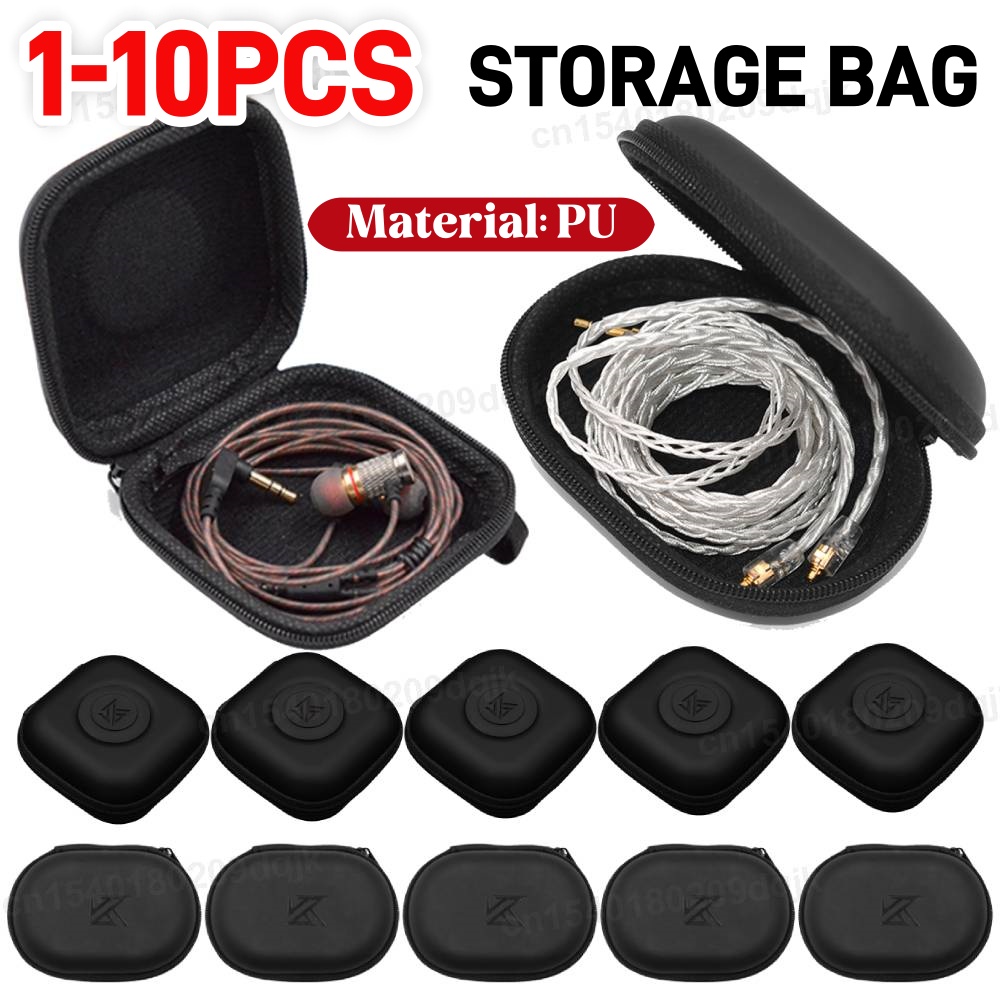 Travel Accessories Box - 1-10 個 KZ イヤホンケース PU レザー楕円形ヘッドフォンボックスバッグ旅行防塵オーガナイザー小型ホルダーヘッドセットアクセサリー