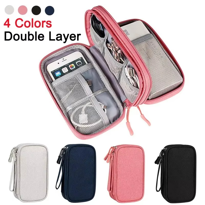 Travel Accessories Electronics - 旅行防水キャリングバッグエレクトロニクスオーガナイザーポータブル二層収納袋ヘッドセットケーブル U ディスク電源アクセサリー用