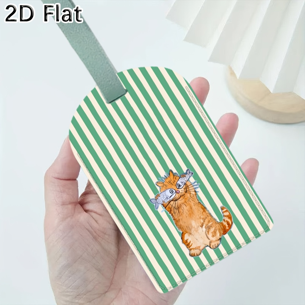 かわいい猫と緑のストライプ柄の荷物タグ、スーツケース用ストラ - Travel Accessories Luggage Straps のレビューと価格