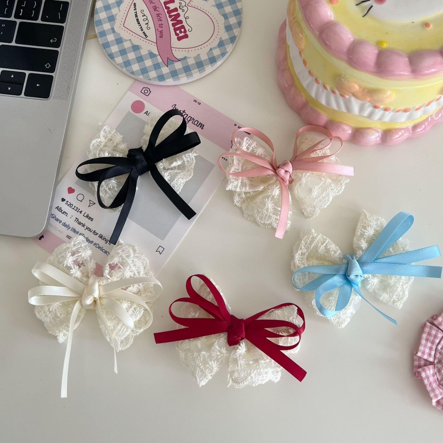 2 ピース/セットかわいいレースの弓ヘアクリップ甘い刺繍リボ - Travel Accessories Kids のレビューと価格