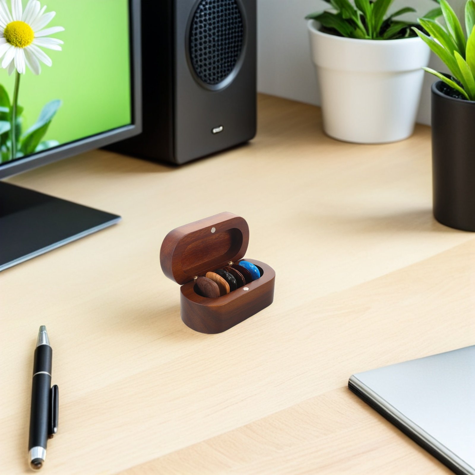 ギターピック収納ボックス1個と木製ピック10個のセット。スタ - Travel Accessories Box のレビューと価格