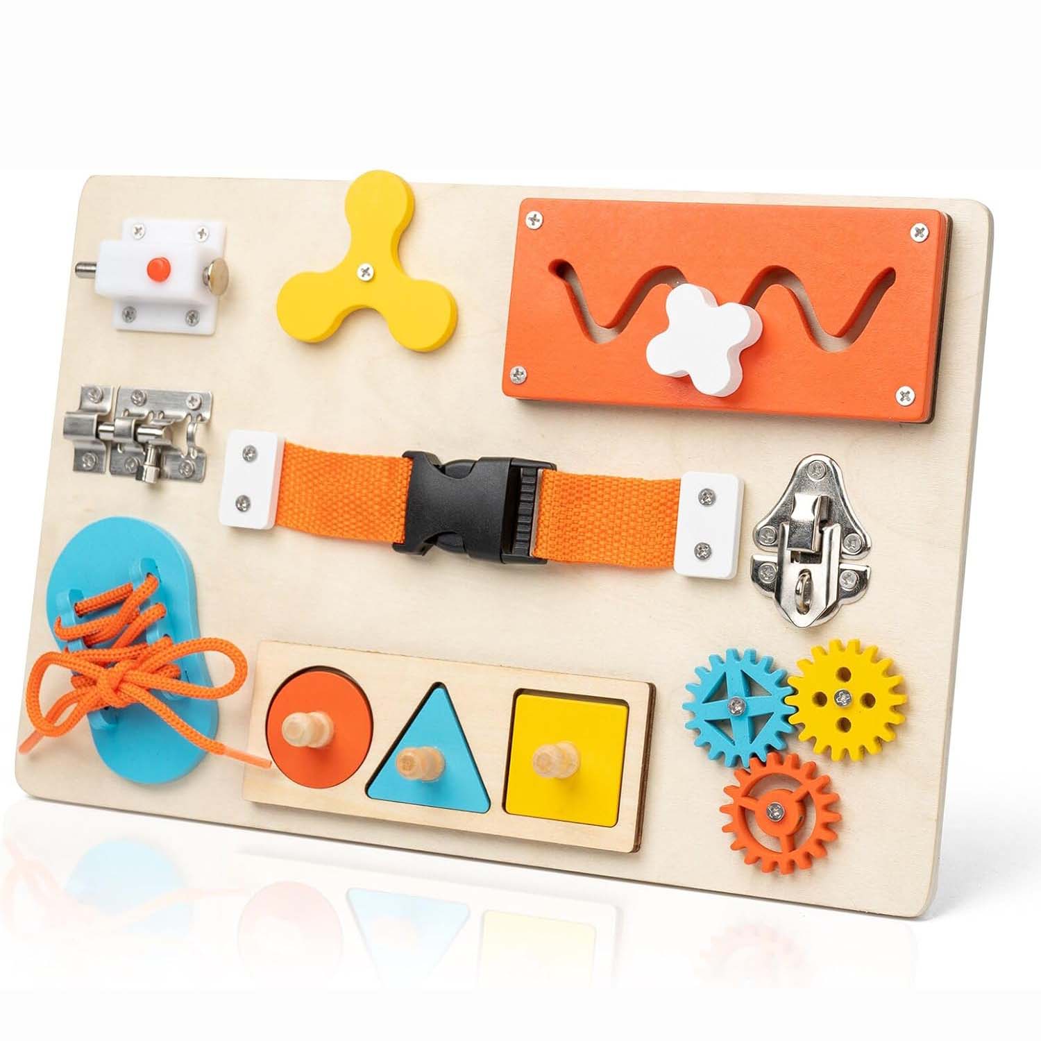 モンテッソーリ ビジーボード 幼児用 木製アクティビティ感覚 - Travel Accessories Toddler のレビューと価格