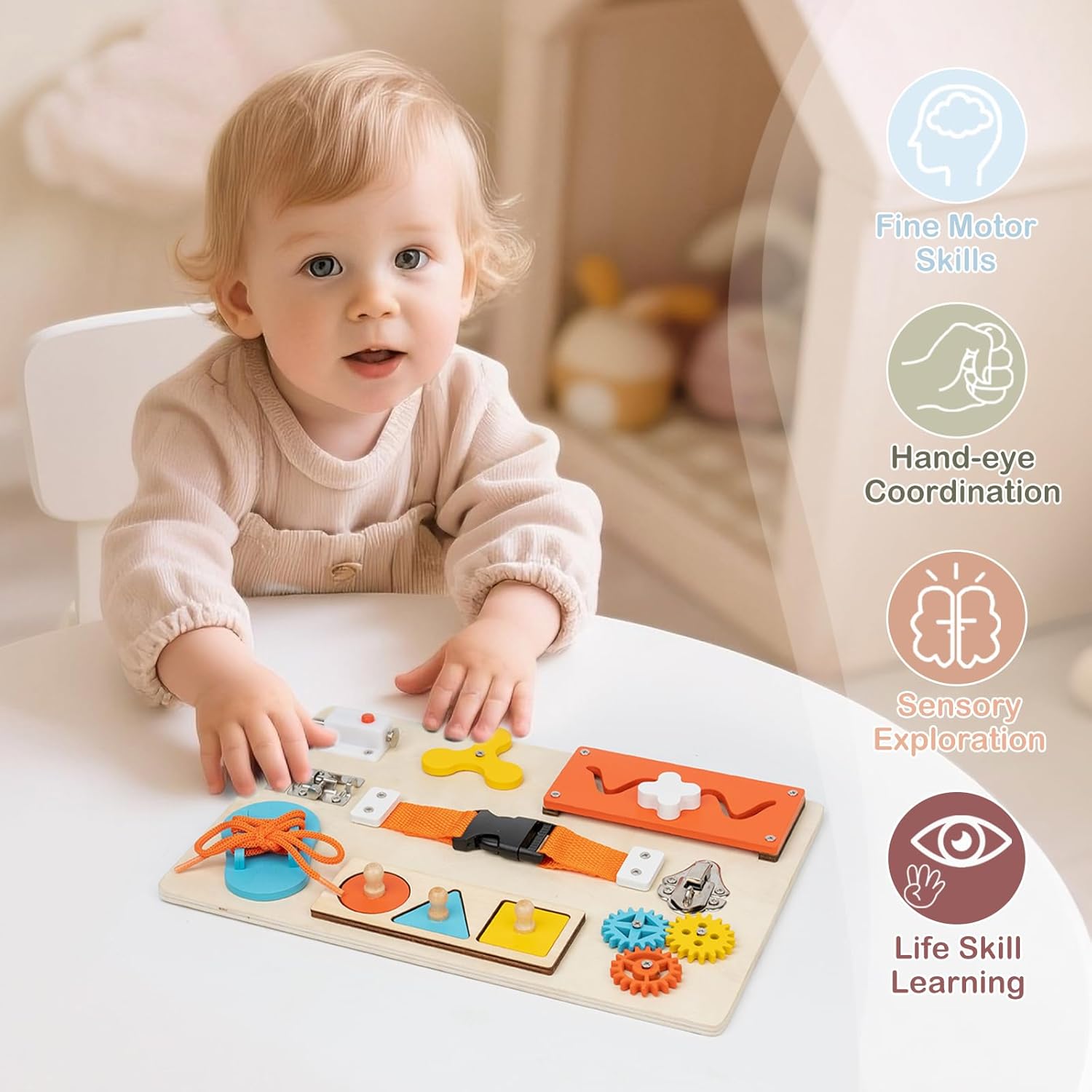 モンテッソーリ ビジーボード 幼児用 木製アクティビティ感覚 - Travel Accessories Toddler のレビューと価格