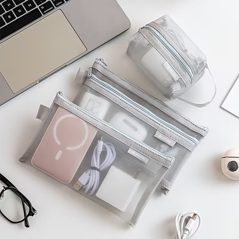 グレーのメッシュオーガナイザーバッグ – 旅行、メイクアップ - Travel Accessories Needed のレビューと価格